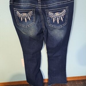 Stylish Blue Boot Cut Jeans with Embroidery